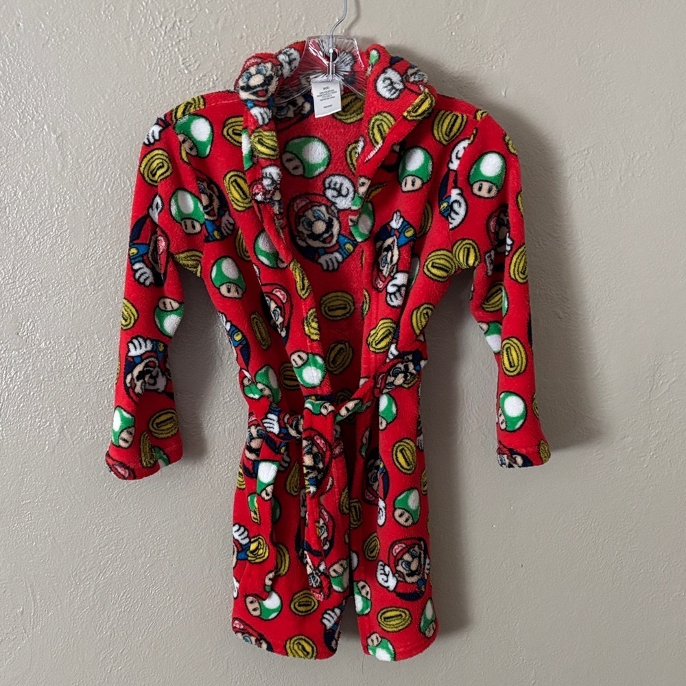 Super Mario Bros Nintendo Kids Boys Girls Red Hooded Robe Medium